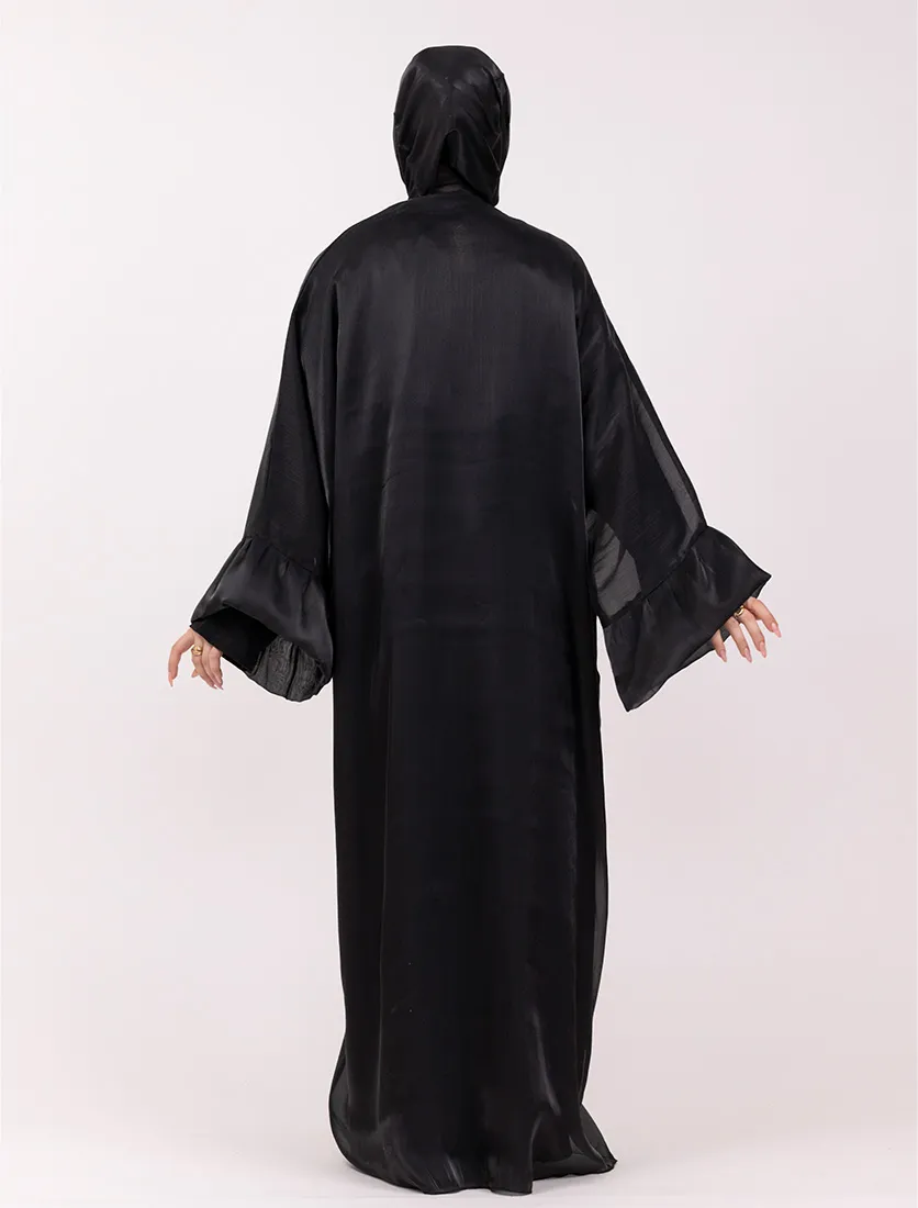 Black Open Organza Kaftan Set